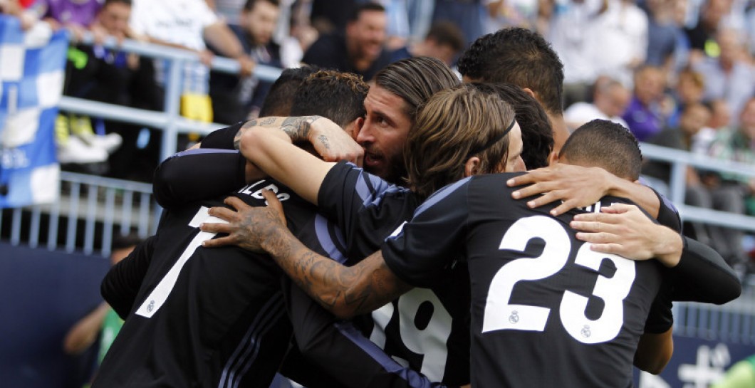 Celebración del Real Madrid gol en Málaga