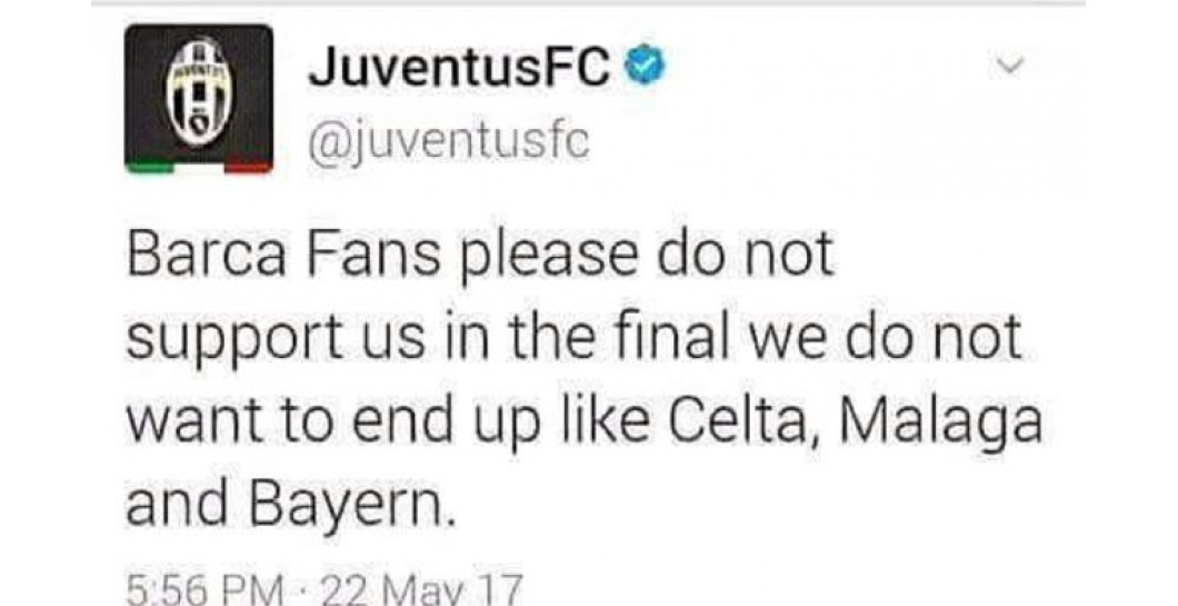 Falso tuit, Juventus, aficionados del Barça
