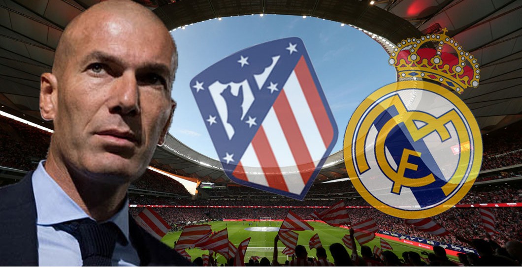Montaje Zidane, escudos, derbi, Wanda Metropolitano