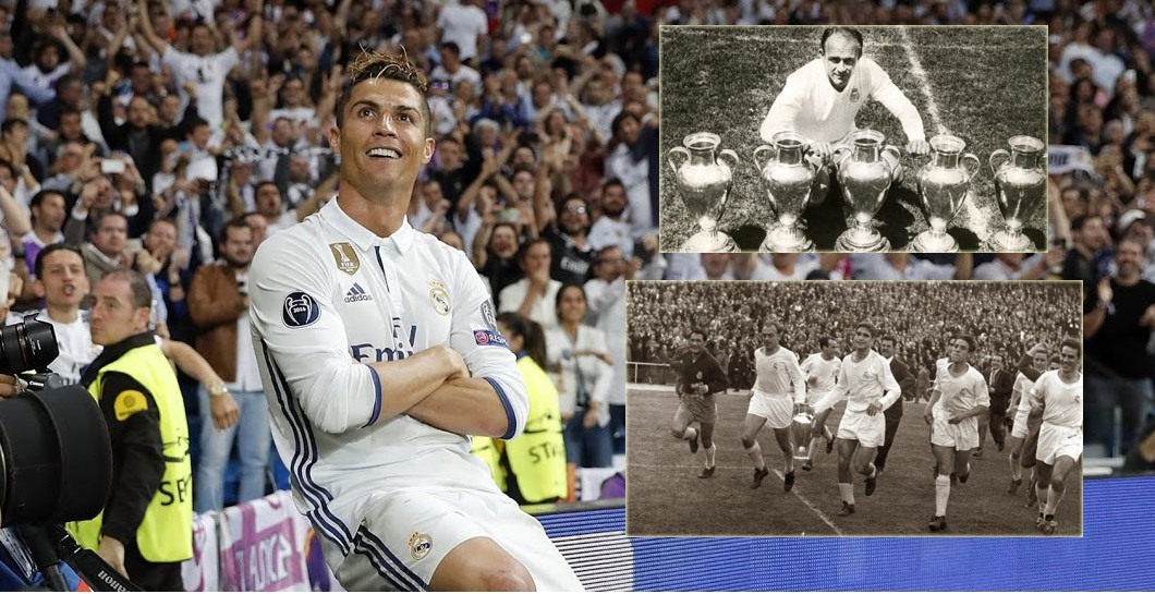 Montaje de Cristiano Ronaldo y las cinco Copas de Europa