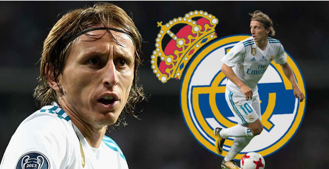 Luka Modric y escudo del Real Madrid