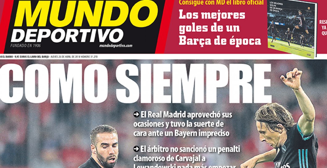 Mundo Deportivo, portada, 26 de abril 2018