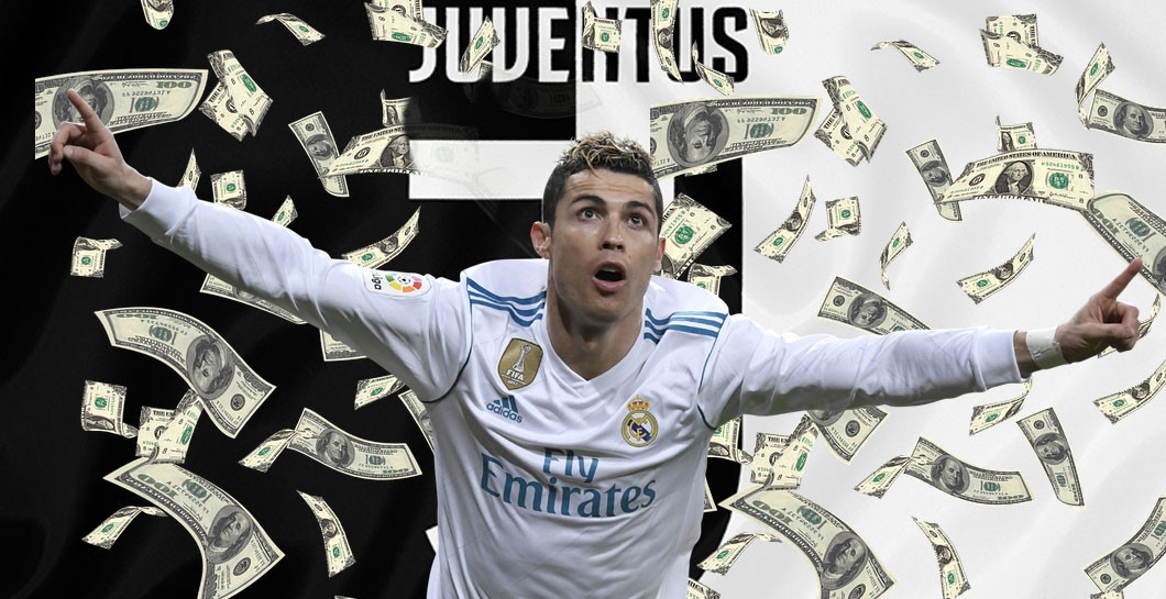 Cristiano Ronaldo, escudo Juve y billetes