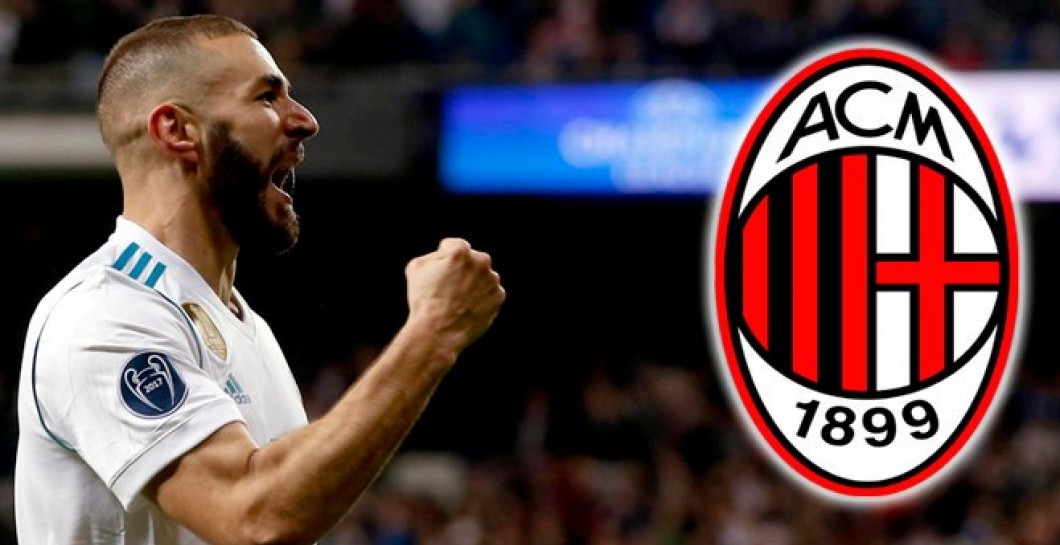 Karim Benzema y escudo del Milán