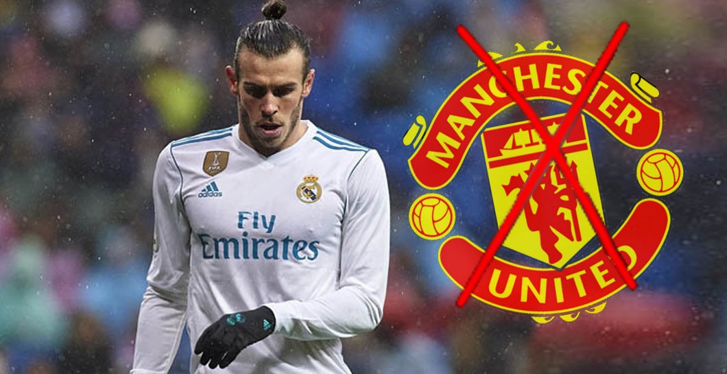 Bale y escudo del Manchester United tachado