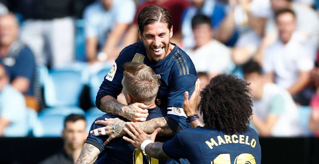 Sergio Ramos celebra el gol de Kroos
