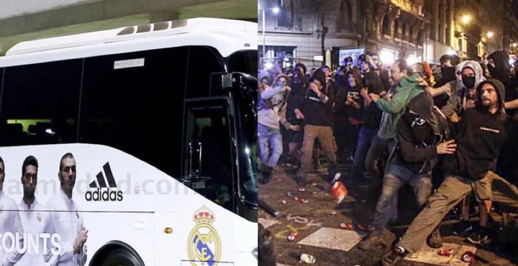 Autobús del Real Madrid y disturbios