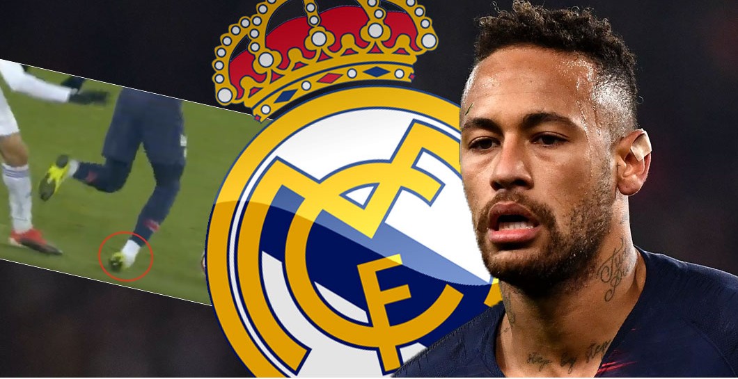 Neymar Júnior y escudo del Madrid