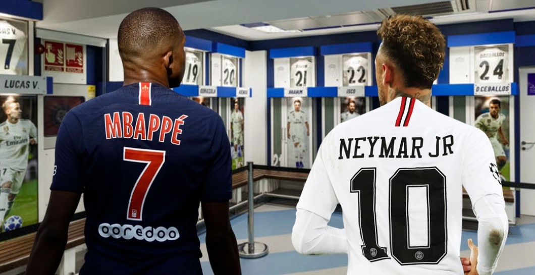 Neymar y Mbappé en el vestuario del Madrid