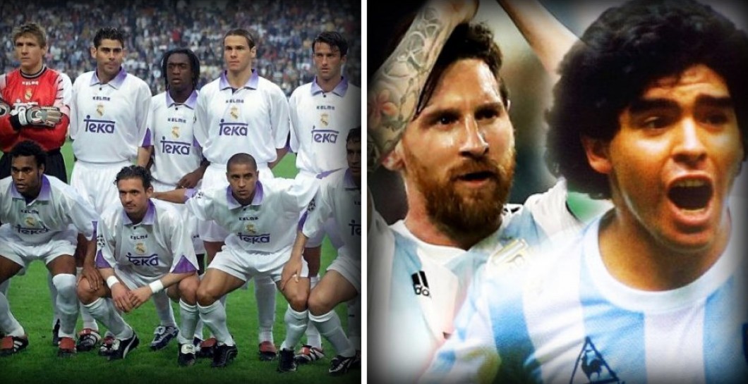 Jugadores del Madrid con Messi y Maradona