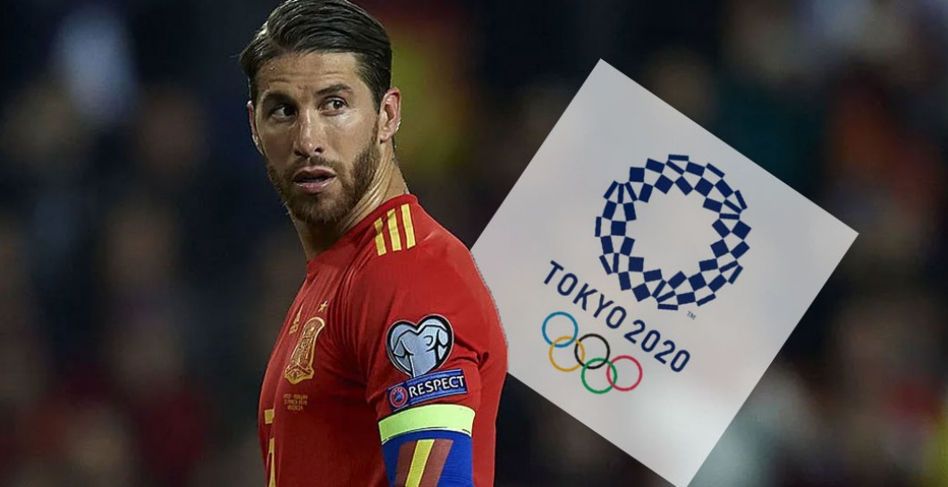 Sergio Ramos con España y logo JJOO