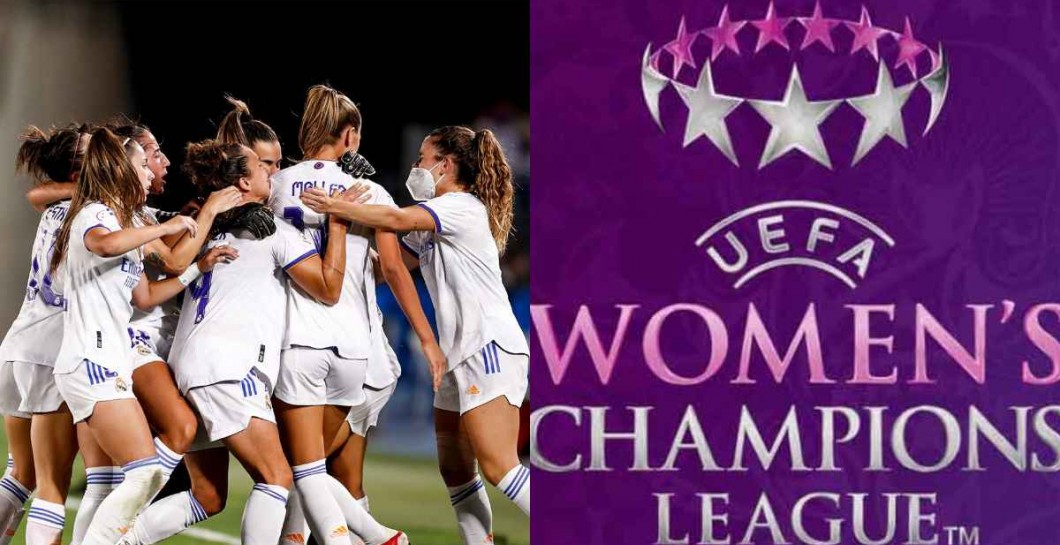 Real Madrid femenino y logo Champions