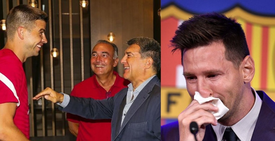 Piqué, Laporta y Messi
