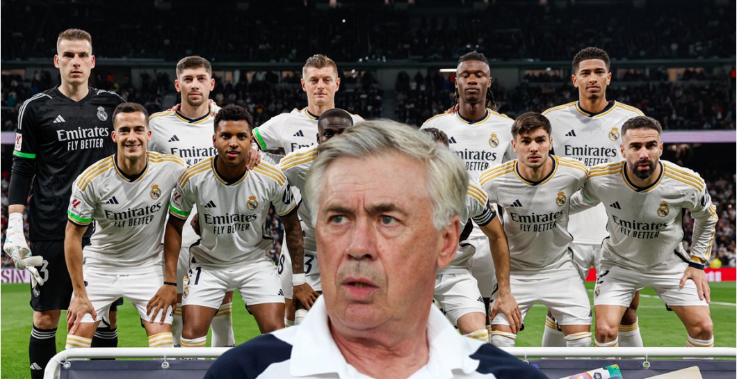 Carlo Ancelotti y un once del Real Madrid